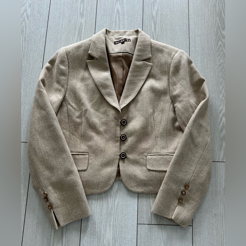Tan Cropped Blazer with Notched Lapels women